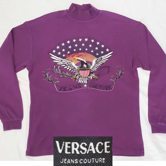 Versace Jeans Couture Mens Vintage Sweater Sweatshirt Eagle Stars Embroidered M - Picture 1 of 9